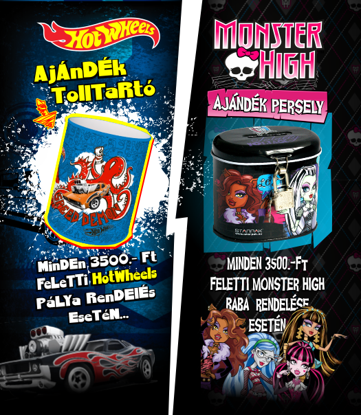 Cadou etui Hot Wheels și pușculiță Monster High