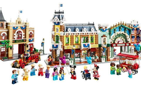 Strada Principală LEGO Disney, plină de detalii magice, îmbogățește construcțiile de familie.