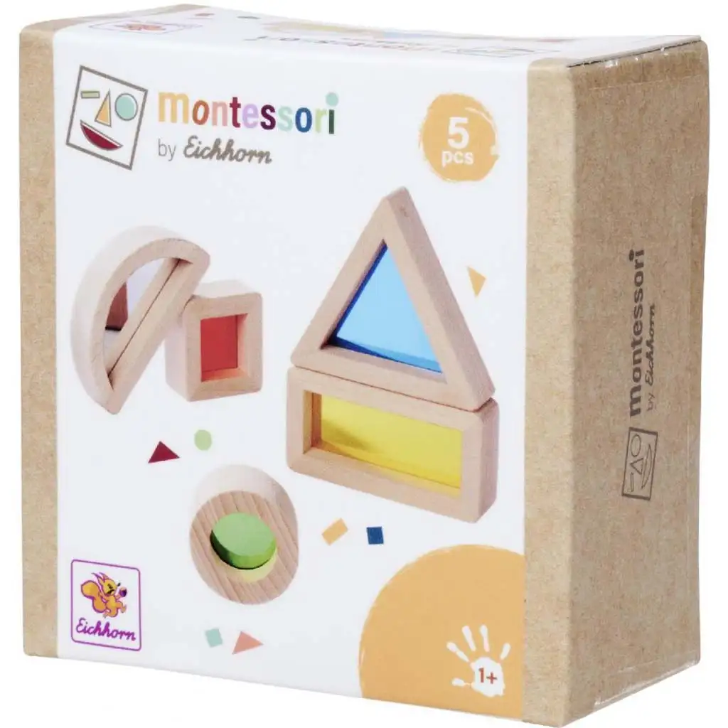 Eichhorn: Set de construit Montessori din lemn cu forme colorate și ferestre – pentru dezvoltarea percepției senzoriale - Simba Toys