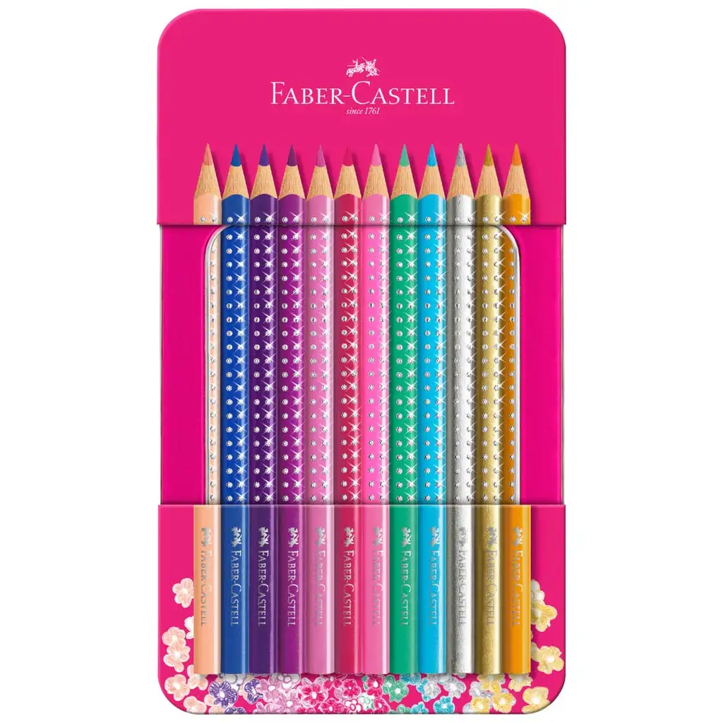 Faber-Castell: Set de 12 creioane colorate Sparkle în cutie metalică decorativă