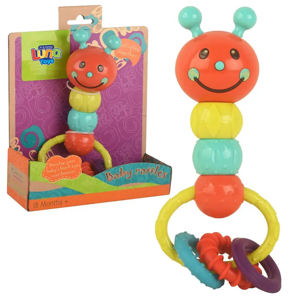 Jucărie de dentiție și zornăitoare pentru bebeluși, în formă de omidă, colorată, de 18 cm.