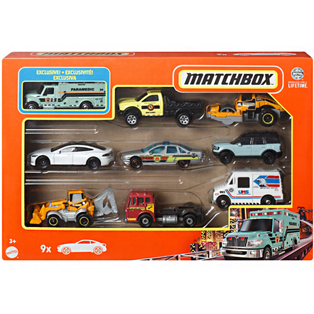Matchbox Set de 9 mașinuțe de oraș cu compactor de drum 1/64 - Mattel ...