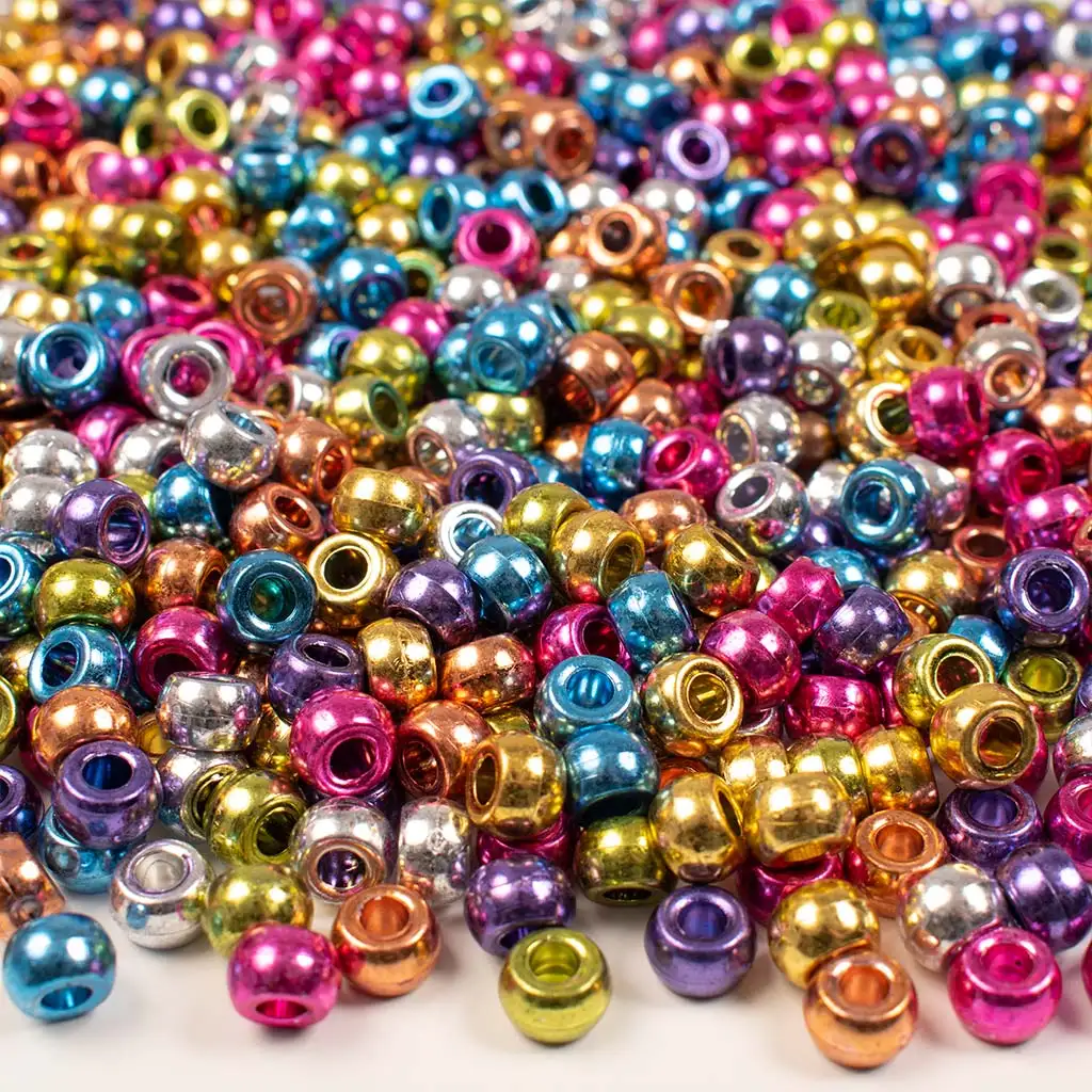 PlayBox: Mărgele colorate în formă de cilindru, culori metalice, pachet de 1000 bucăți.