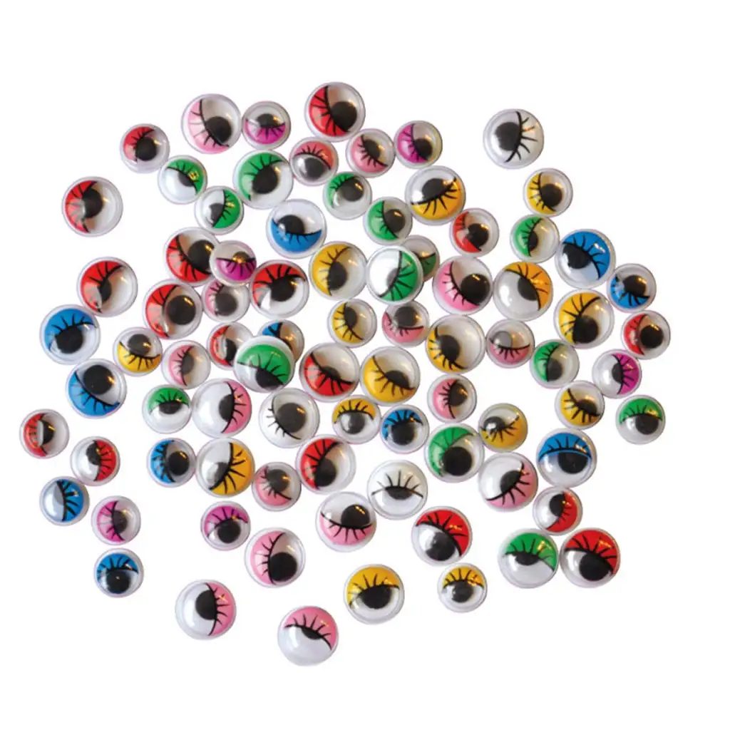 PlayBox: Ochi colorați decorativi cu gene, în patru dimensiuni, set de 140 de bucăți.