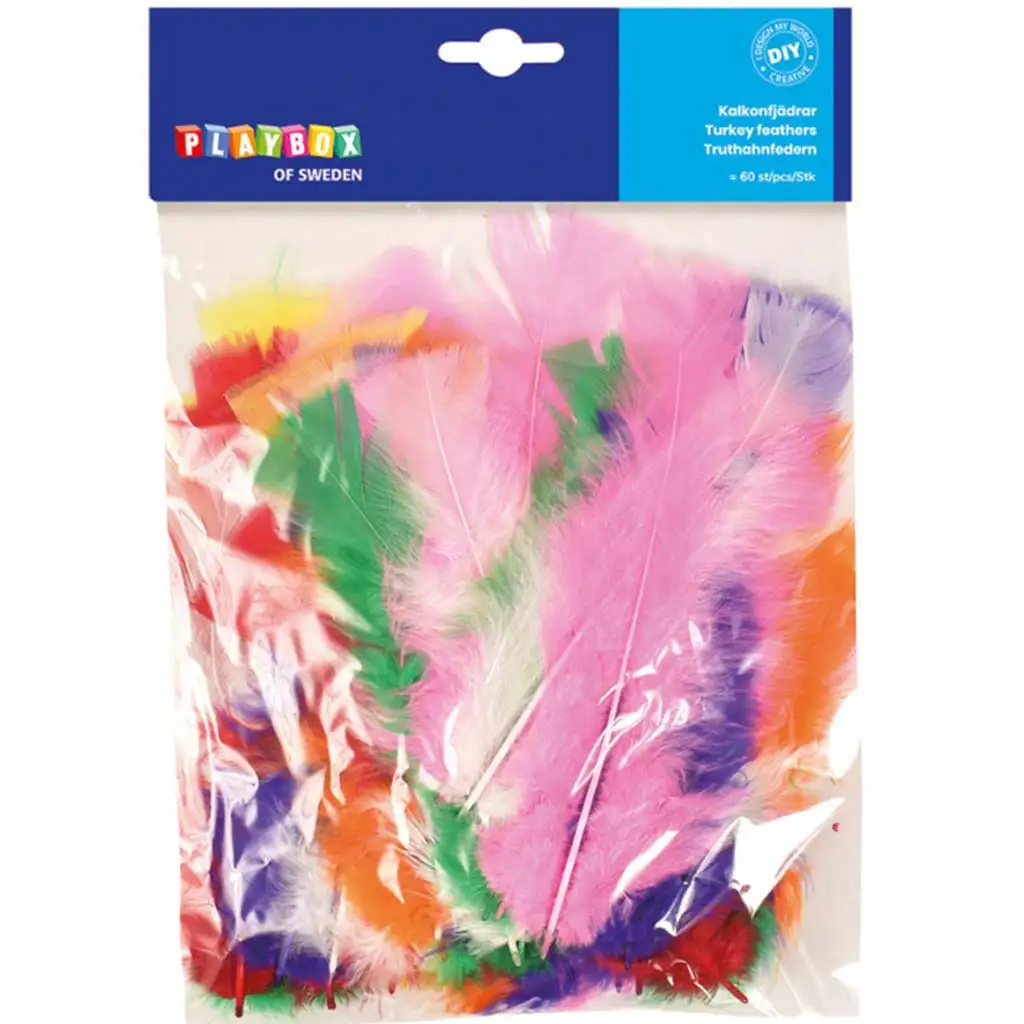 PlayBox: Pene de curcan colorate pentru decor, pachet de 60 bucăți