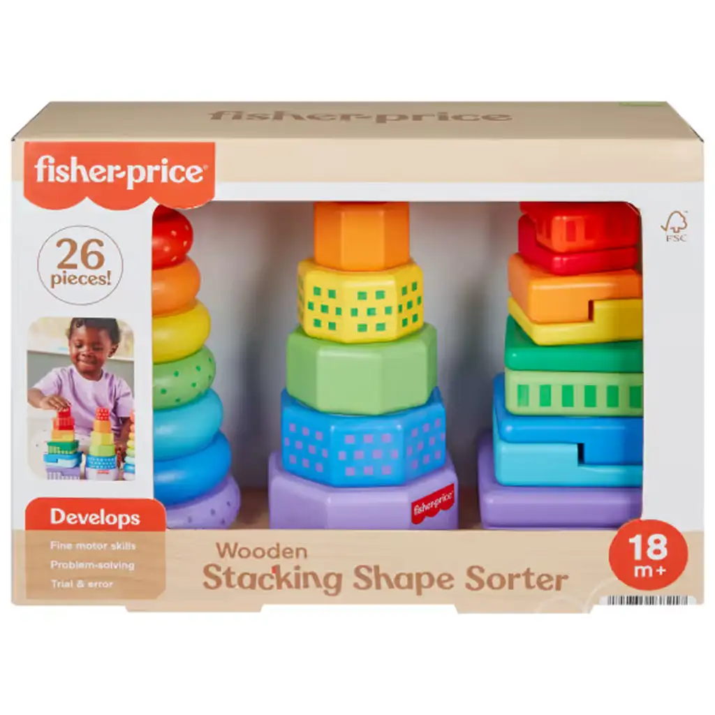 Set de joacă Fisher-Price Sortator de forme colorate și piramidă de construcție - Mattel