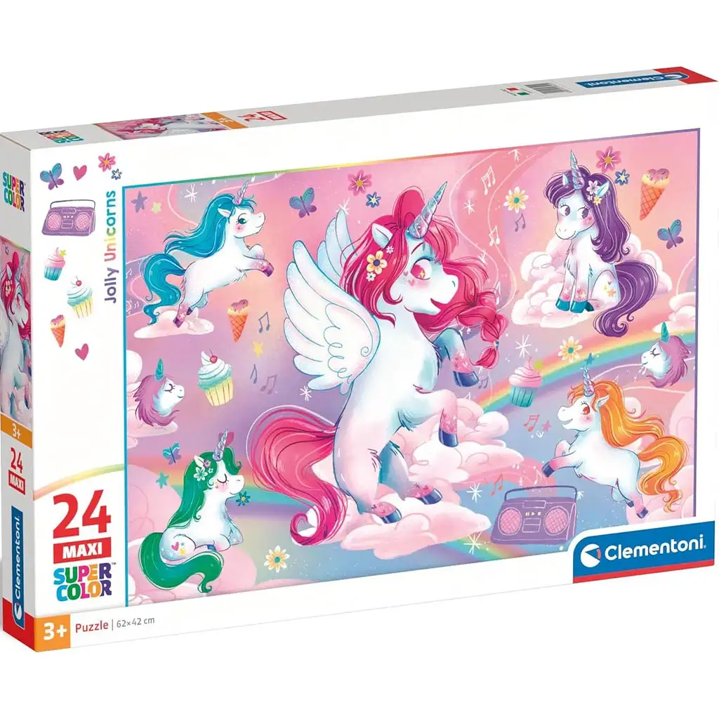 Unicorni colorați puzzle maxi supercolor 24 bucăți - Clementoni