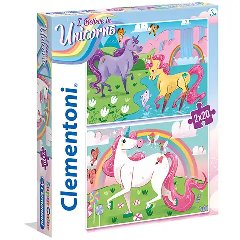 Cred în unicorni Supercolor 2 in 1 puzzle 2x60 bucăți - Clementoni
