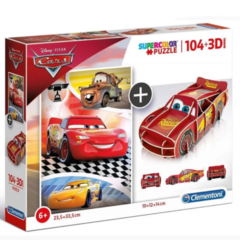Disney Cars 104 bucăți puzzle + 3D Fulger McQueen model - Clementoni ...