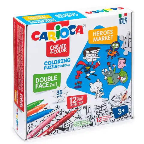 Eroi puzzle care se poate colora cu 12 bucăți de marker - Carioca