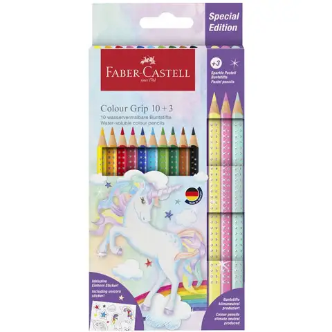 Faber-Castell: Grip Unicorn set creioane colorate 10+3 bucăți culori pastel
