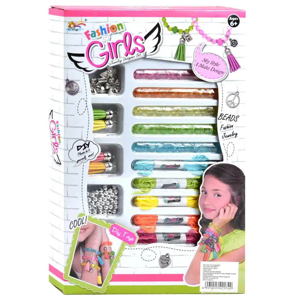 Fashion Girls: Set de fabricare a brățărilor din fire cu peste 100+ de margele colorate și accesorii