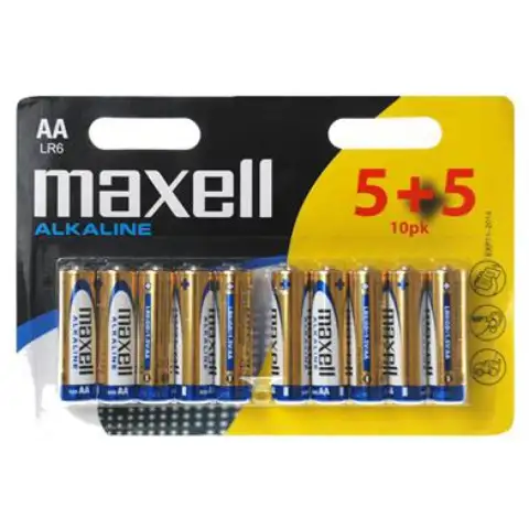 Maxell: Baterii alcaline 1.5V AA LR6 5+5 bucăţi în pachet blister