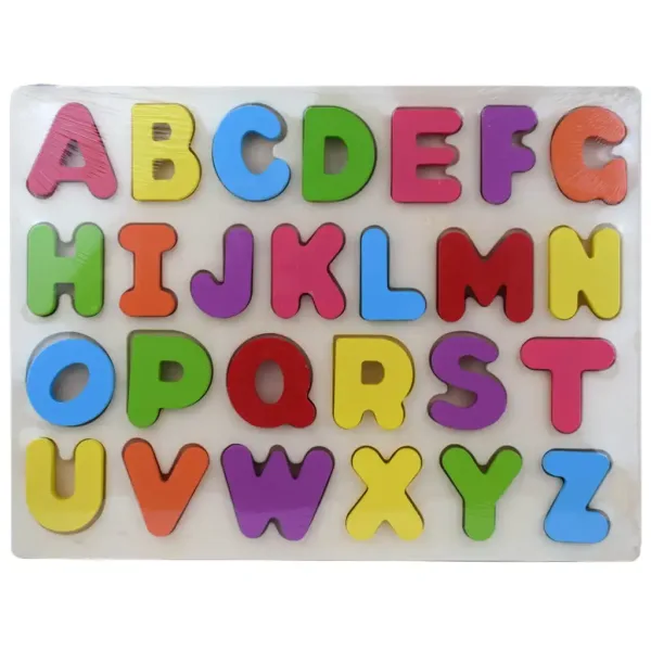 ABC litere colorate din lemn, puzzle de forme, 30x22,5cm imaginea 1