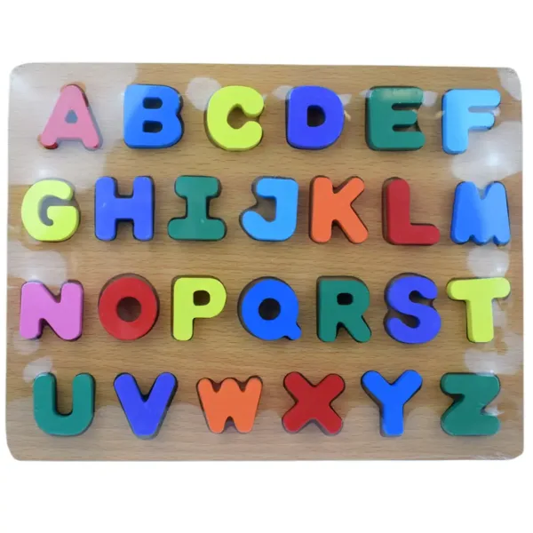 ABC puzzle din lemn colorat cu litere mari 30x22cm imaginea 1