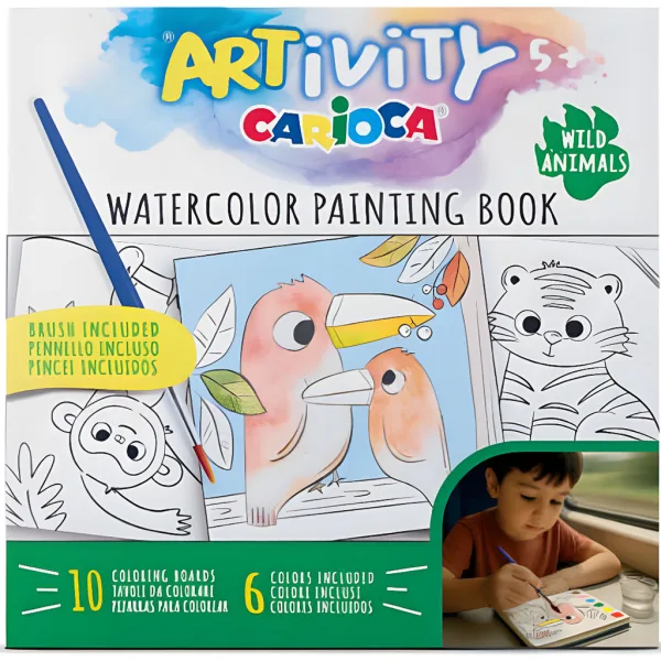 ARTivity: Animale – carte de colorat cu acuarelă și pensulă – Carioca imaginea 1
