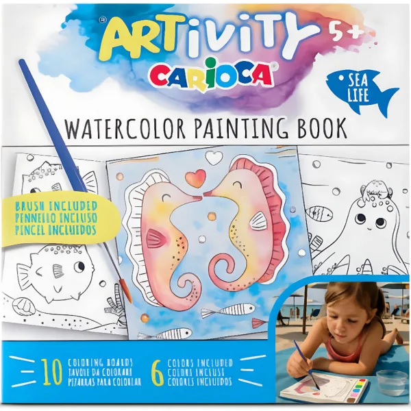 ARTivity: Animale marine — carte de colorat pentru acuarelă, cu pensulă – Carioca imaginea 1