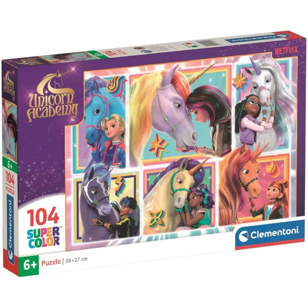 Academia Unicornilor împreună cu unicornii, puzzle Supercolor de 104 piese - Clementoni imaginea 1