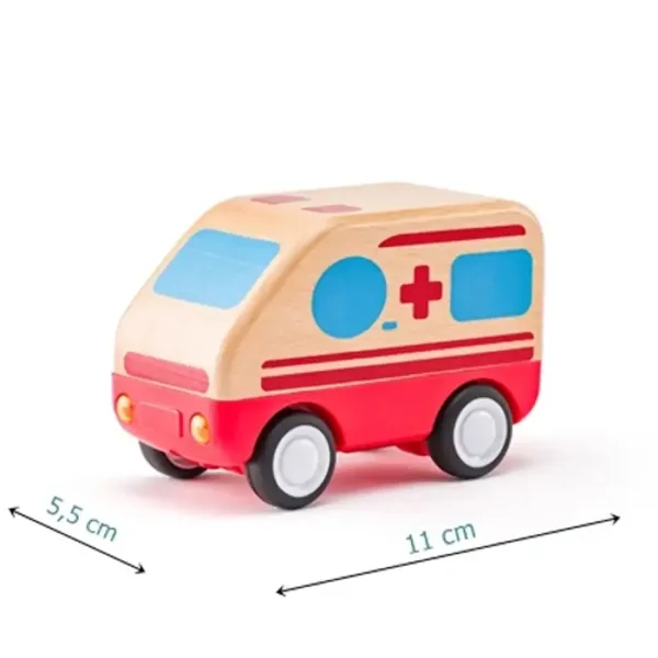 Ambulanță de jucărie din lemn cu lumină și sunet - Woodyland imaginea 2