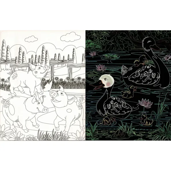 Animale ascunse de la fermă - Carte de colorat cu pagini de zgâriat și colorat imaginea 2