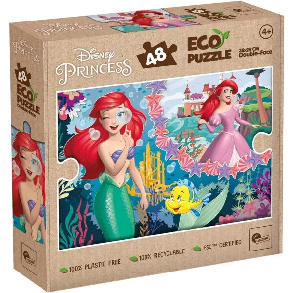 Ariel două lumi 2 în 1 puzzle Eco mini de 48 de piese și carte de colorat 35x25cm - Lisciani imaginea 1