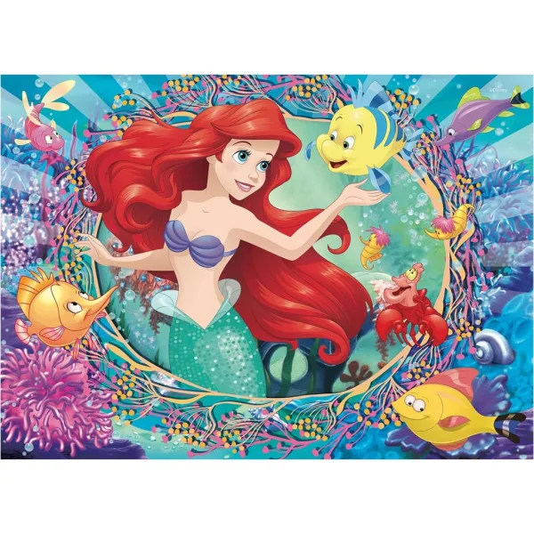 Ariel, mica sirenă 2 în 1 puzzle cu 48 de piese și carte de colorat 35x25cm - Lisciani imaginea 2