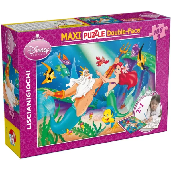 Ariel, mica sirenă 2 în 1 puzzle de 108 piese și carte de colorat 70x50cm - Lisciani imaginea 1