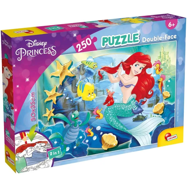 Ariel, mica sirenă 2 în 1 puzzle de 250 de piese și carte de colorat 50x35cm – Lisciani imaginea 1