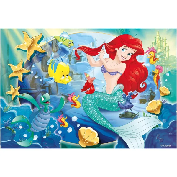 Ariel, mica sirenă 2 în 1 puzzle de 250 de piese și carte de colorat 50x35cm – Lisciani imaginea 2