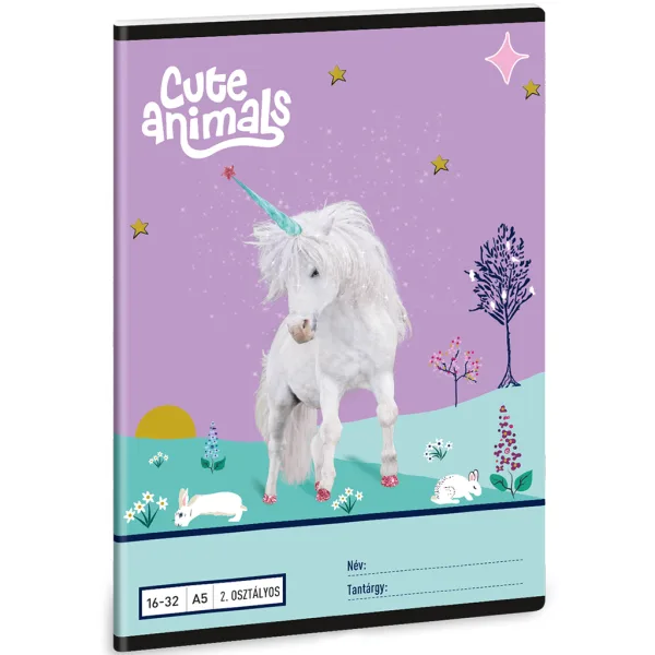 Ars Una: Cute Animals - Caiet dictando pentru clasa a 2-a, format A/5, 16-32 pagini, cu model de unicorn imaginea 1