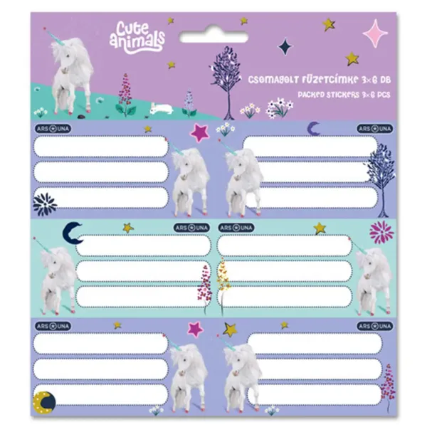 Ars Una: Cute Animals etichete pentru caiete unicorn, set de 3x6 bucăți imaginea 1