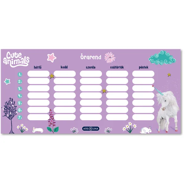 Ars Una: Cute Animals-unicorn, orar săptămânal dintr-o singură coală, față-verso imaginea 1