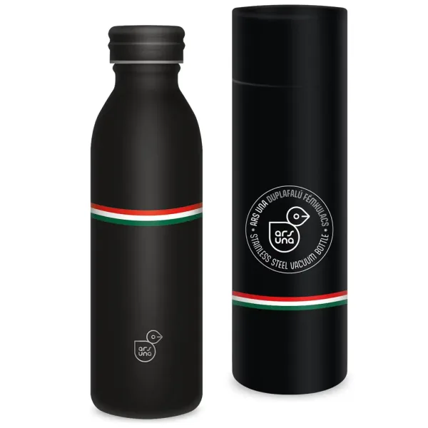 Ars Una: Flag Black Sticlă metalică cu perete dublu cu steagul maghiar în cutie decorativă 600ml imaginea 1