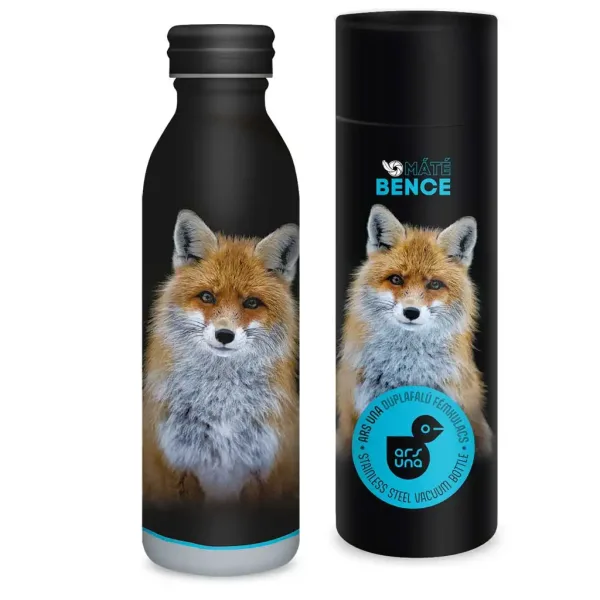 Ars Una: Máté Bence - Sticlă metalică cu pereți dubli cu motiv de vulpe în cutie decorativă 600ml imaginea 1