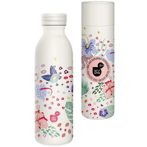 Ars Una: Sticlă metalică cu pereți dubli Cream Hibiscus în cutie decorativă 600ml imaginea 1