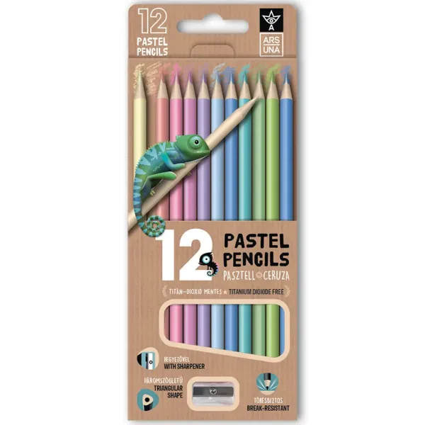 Ars Una: set de 12 creioane colorate triunghiulare în culori pastel cu ascuțitoare imaginea 1