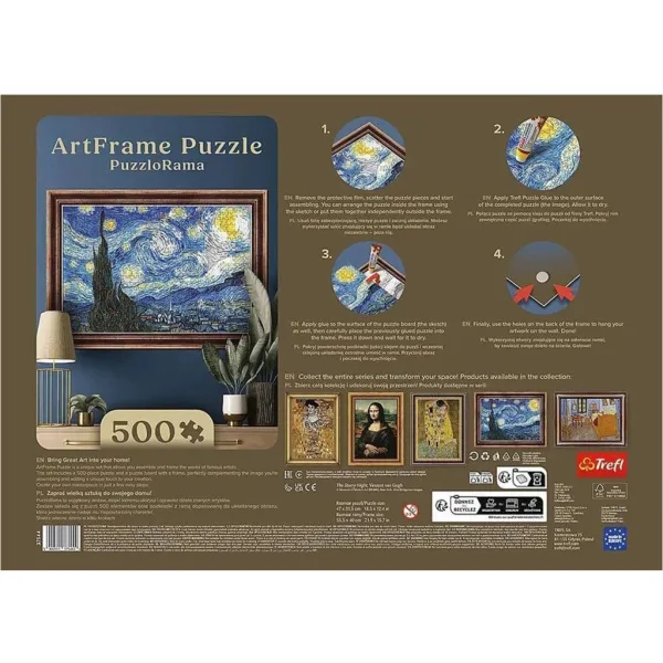 ArtFrame: Van Gogh - Noapte înstelată puzzle de 500 de piese cu ramă - Trefl imaginea 3