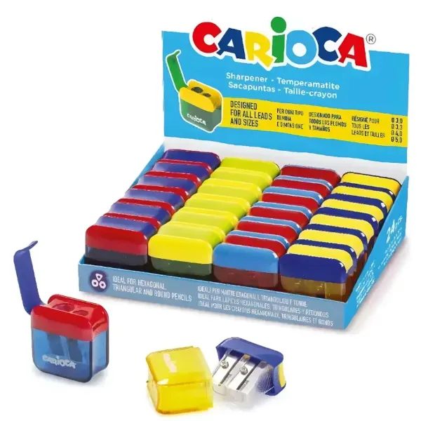 Ascuțitoare cu rezervor, cu două găuri, colorată, diverse modele, 1 buc - Carioca imaginea 1