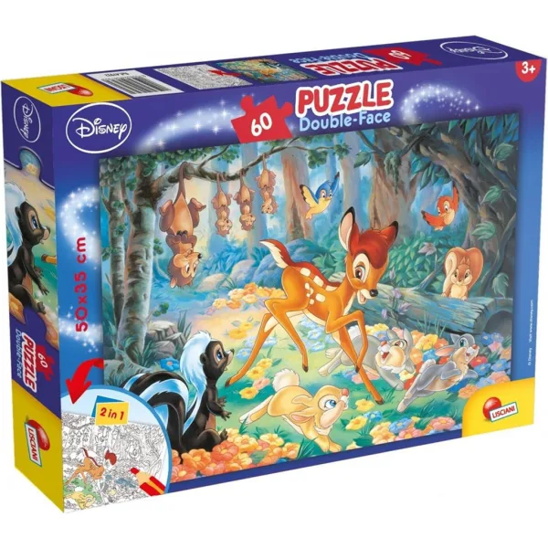 Bambi 2 în 1 puzzle cu 60 de piese și carte de colorat 50x35cm - Lisciani imaginea 1