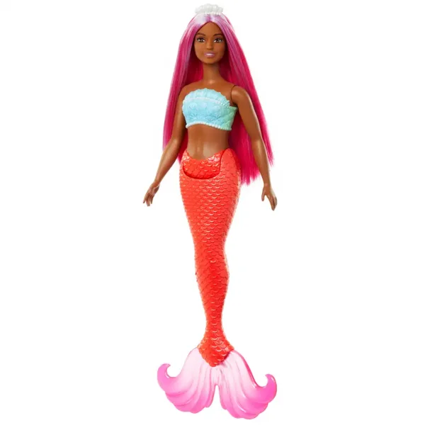 Barbie Dreamtopia: Păpușă cu păr roz și coadă de sirenă de culoare coral - Mattel imaginea 1