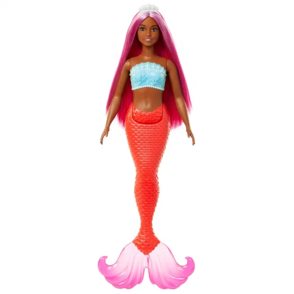 Barbie Dreamtopia: Păpușă cu păr roz și coadă de sirenă de culoare coral - Mattel imaginea 2