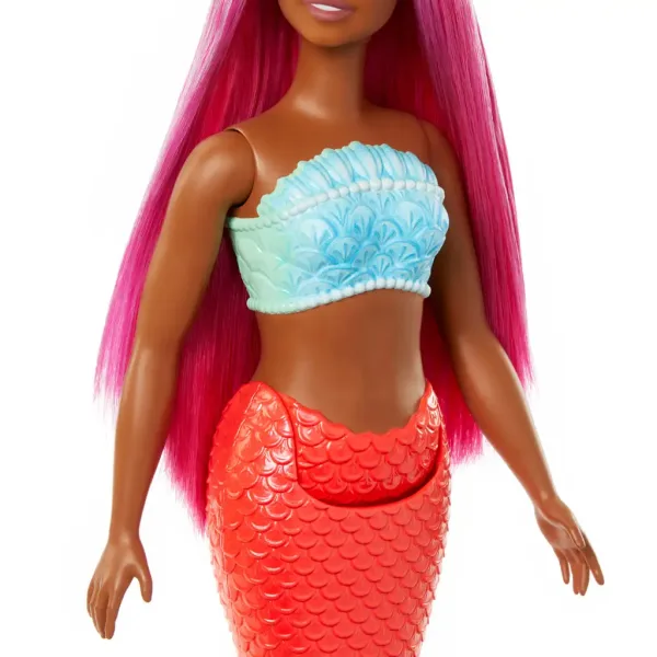 Barbie Dreamtopia: Păpușă cu păr roz și coadă de sirenă de culoare coral - Mattel imaginea 4