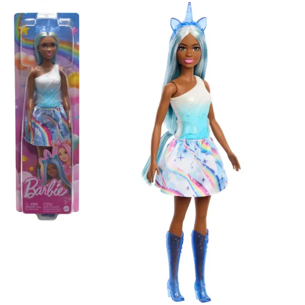 Barbie Dreamtopia: Păpușă unicorn în rochie cu curcubeu albastru - Mattel imaginea 1