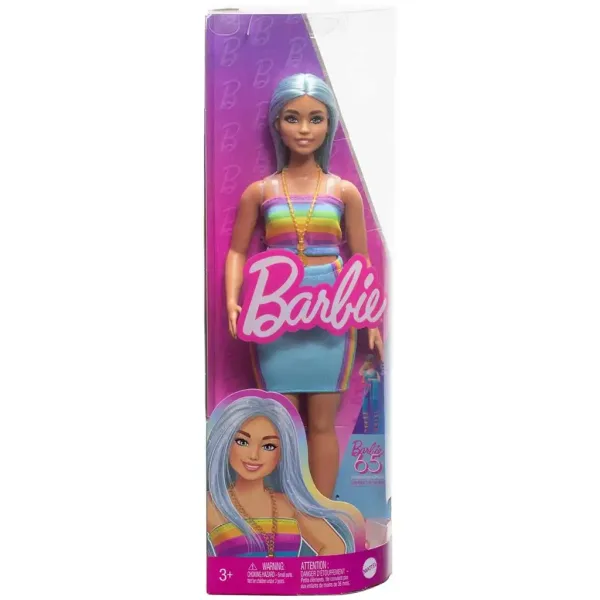 Barbie: Păpușă Fashionista în rochie cu dungi colorate - Mattel imaginea 1