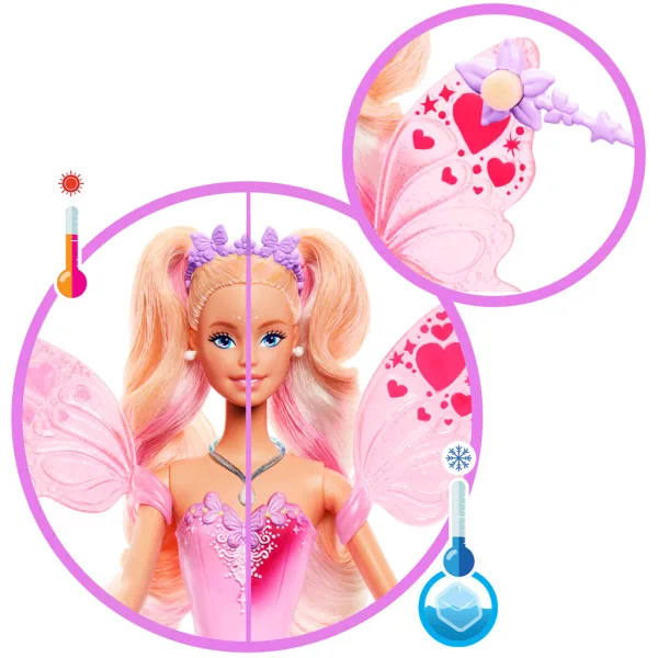 Barbie: Păpușă zână care își schimbă culoarea - Mattel imaginea 3