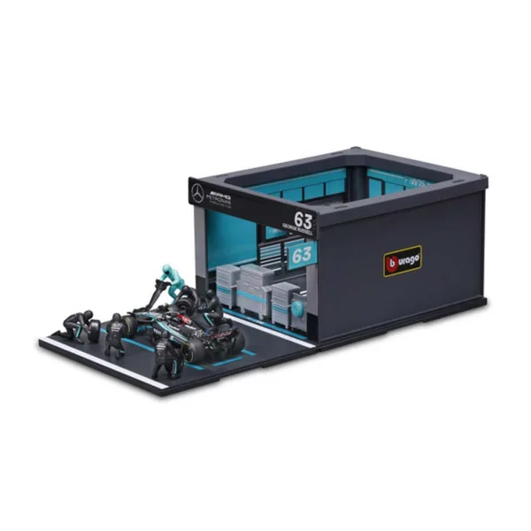 Bburago: Mașină de curse F1 1/43 - MB AMG W15 E Performance box pit imaginea 3