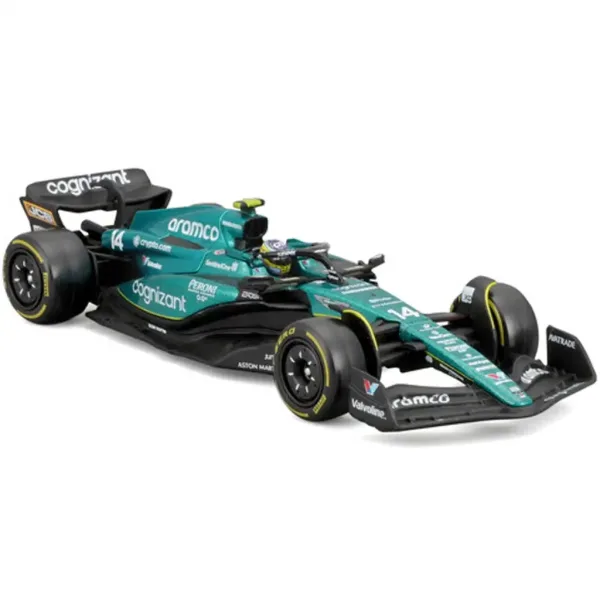 Bburago: Model auto metalic Aston Martin AMR23 F1 la scară 1/43 (Fernando Alonso #14, versiune cu cască) imaginea 2