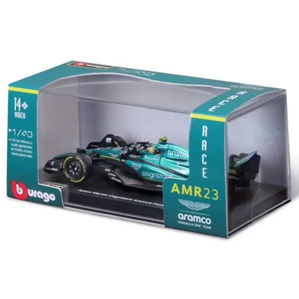 Bburago: Model auto metalic Aston Martin AMR23 F1 la scară 1/43 (Fernando Alonso #14, versiune cu cască) imaginea 5
