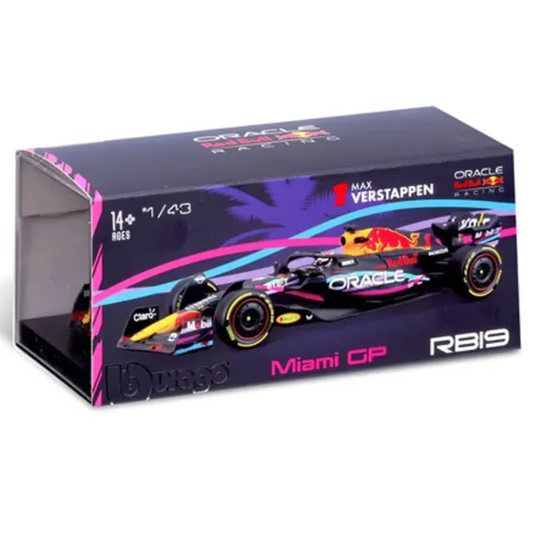 Bburago: Model auto metalic Red Bull RB19 F1 la scară 1/43 (Max Verstappen #1, ediție specială Miami GP, cu cască) imaginea 4