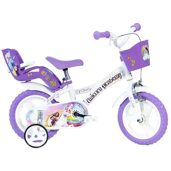 Bicicletă Unicorn Academy alb-mov, mărimea 12 - bicicletă Dino Bikes imaginea 1